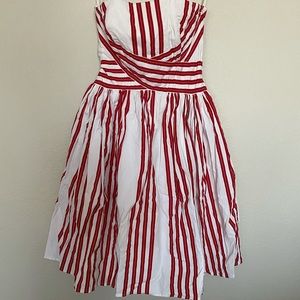 1950’s Red/White Striped A-line Strapless Dress